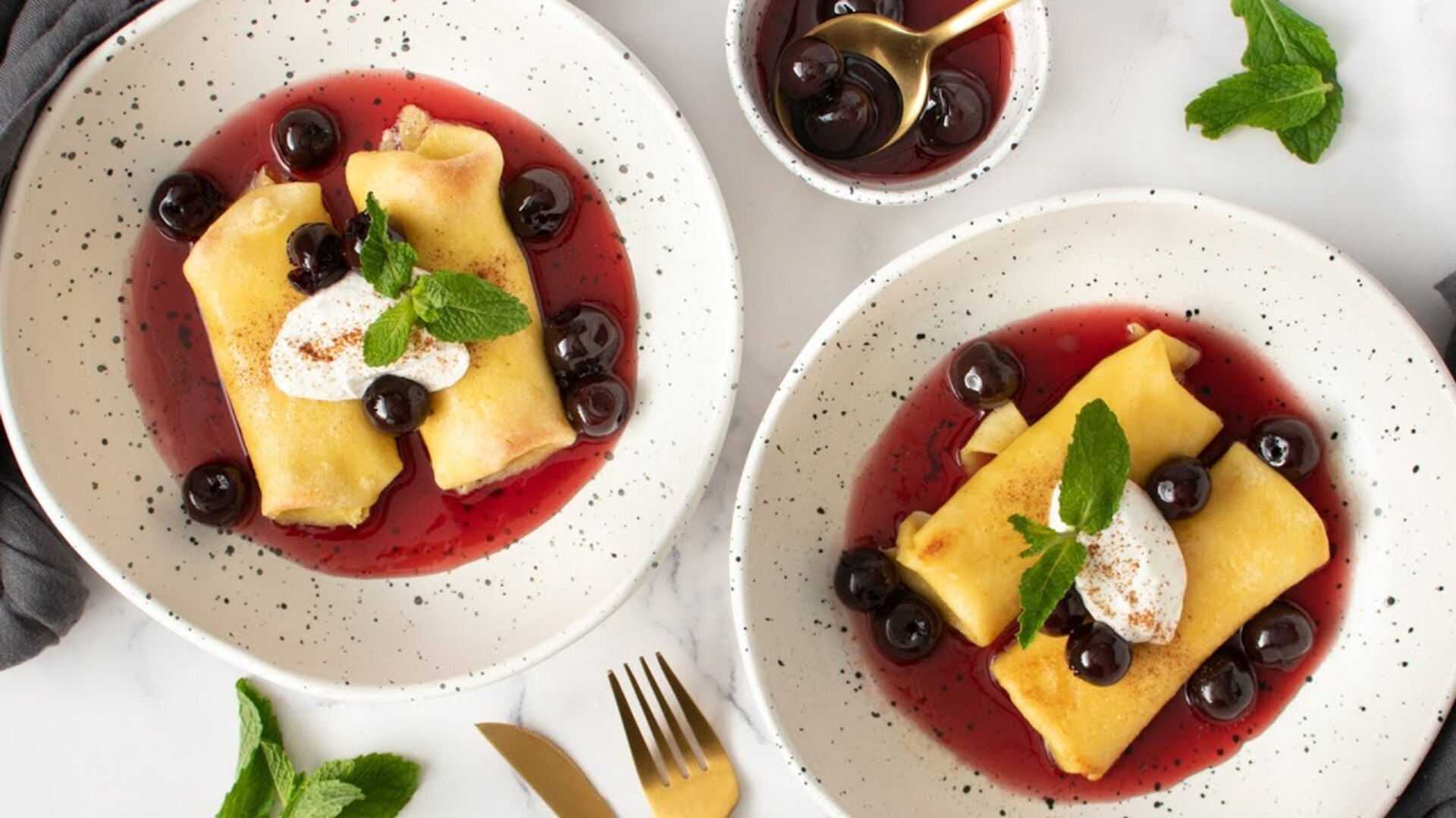 Video thumbnail for Classic Cheese Blintz With Cherries Recipe