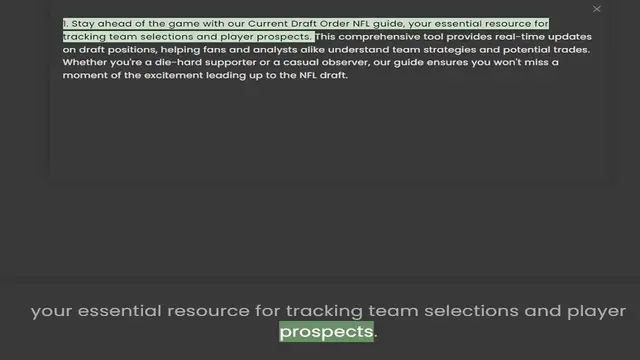 Video thumbnail for tracking team selections and player prospects. This comprehensive tool provides real-time updates on draft positions, helping fans and analysts alike understand team strategies and potential trades. Whether you're a die-hard supporter or