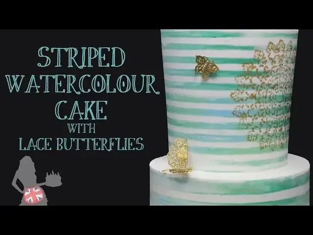 'Video thumbnail for Watercolour Striped Cake With Lace Butterflies - Collaboration with Rosie's Dessert Spot'