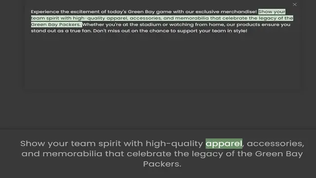 Video thumbnail for team spirit with high-quality apparel, accessories, and memorabilia that celebrate the legacy of the Green Bay Packers. Whether you're at the stadium or watching from home, our products ensure you stand out as a true fa