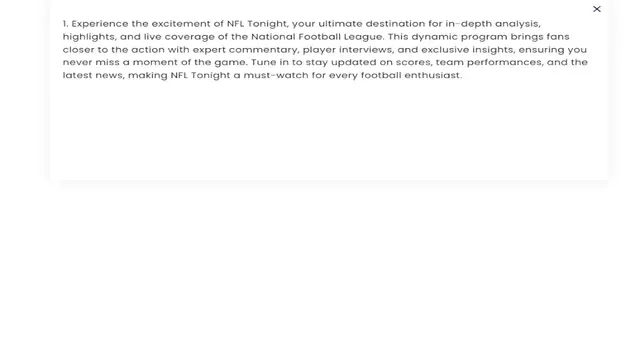 Video thumbnail for highlights, and live coverage of the National Football League. This dynamic program brings fans closer to the action with expert commentary, player interviews, and exclusive insights, ensuring you never miss a moment of the game. Tune in