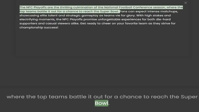'Video thumbnail for top teams battle it out for a chance to reach the Super Bowl. Fans can expect intense matchups, showcasing elite talent and strategic gameplay as teams vie for glory. With high stakes and electrifying moments, the NFC Playoffs promise unf'