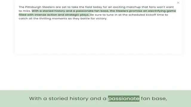 Video thumbnail for to miss. With a storied history and a passionate fan base, the Steelers promise an electrifying game filled with intense action and strategic plays. Be sure to tune in at the scheduled kickoff time to catch all the thrilling