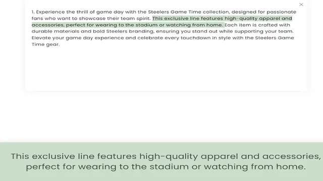 Video thumbnail for fans who want to showcase their team spirit. This exclusive line features high-quality apparel and accessories, perfect for wearing to the stadium or watching from home. Each item is crafted with durable materials and bold Steelers brandi