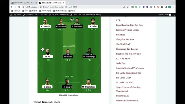 Video thumbnail for CSK vs BLR Dream11 Prediction CSK vs RCB Dream11 Team 22nd Match IPL 2022 Playing 11 Updates
