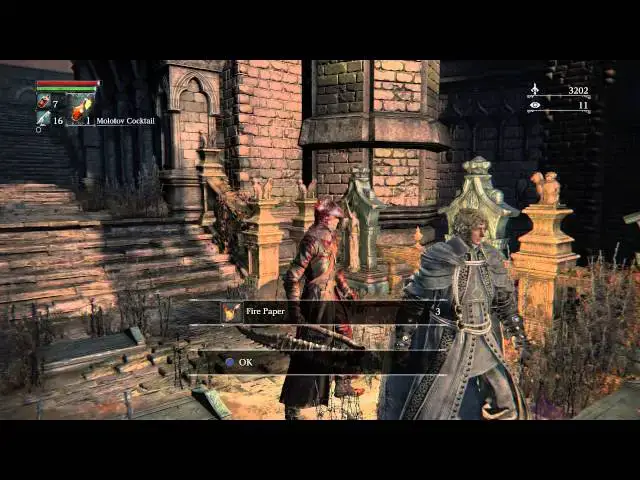 Video thumbnail for Bloodborne - Cathedral Ward: Alfred Intro Full Chat Sequence, Pray Gesture & 3x Fire Paper Acquired