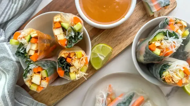 'Video thumbnail for Spicy Sriracha Tofu Spring Rolls Recipe'