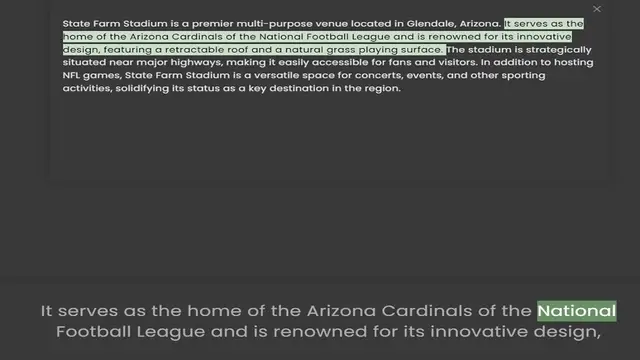 Video thumbnail for home of the Arizona Cardinals of the National Football League and is renowned for its innovative design, featuring a retractable roof and a natural grass playing surface. The stadium is strategically situated near major highways, maki