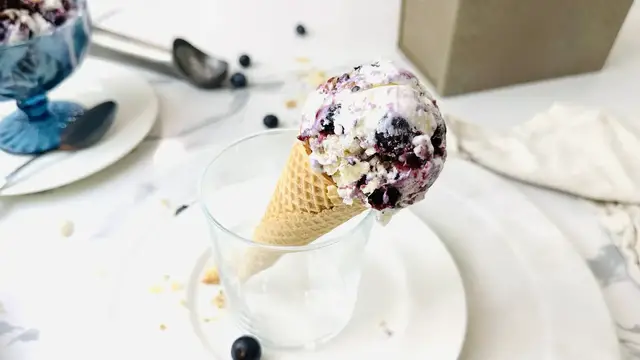Video thumbnail for No-Churn Blueberry Pie Ice Cream Recipe