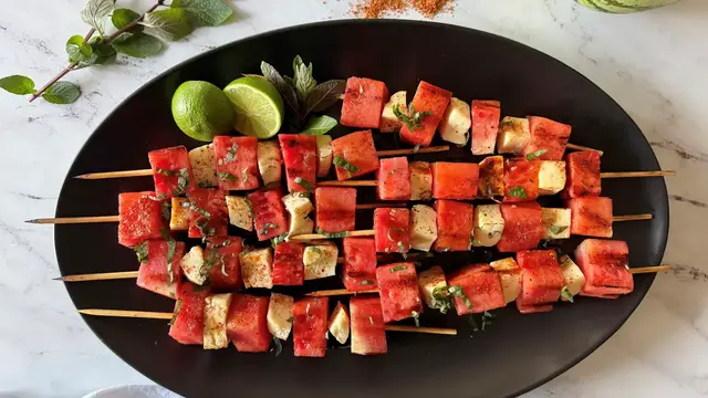 Video thumbnail for These Tajín-Spiced Watermelon And Halloumi Skewers Taste Like Summer On A Stick