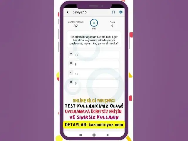 'Video thumbnail for Online Bilgi Yarışması - Uygulamaya Ücretsiz Erişin - Muhteşem Özellikler! #onlinebilgiyarışması 8'