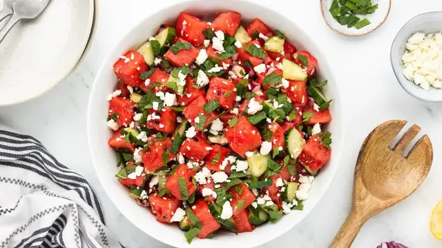 Video thumbnail for Refreshing Watermelon Salad Recipe