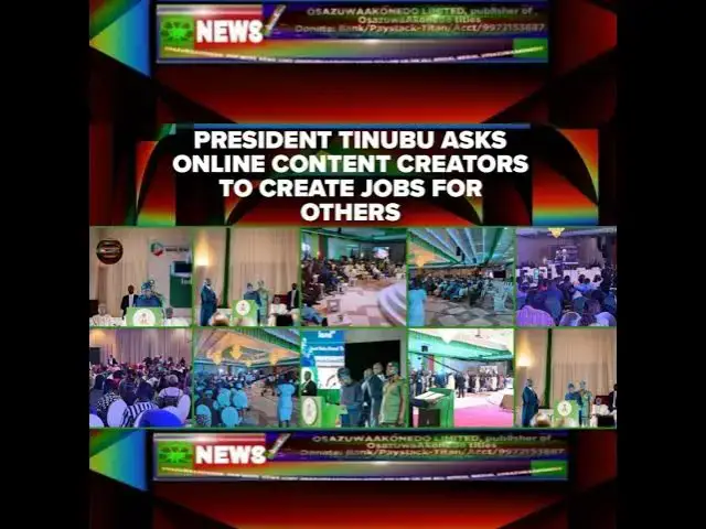 Video thumbnail for President Tinubu Asks Online Content Creators To Create Jobs For Others