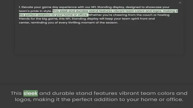 Video thumbnail for team's pride in style. This sleek and durable stand features vibrant team colors and logos, making it the perfect addition to your home or office. Whether you're cheering from the couch or hosting friends for the big game, this NFL Standi