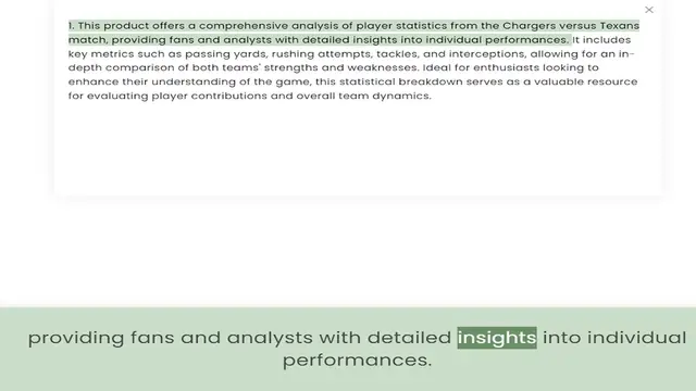 Video thumbnail for match, providing fans and analysts with detailed insights into individual performances. It includes key metrics such as passing yards, rushing attempts, tackles, and interceptions, allowing for an in-depth comparison of both teams' streng