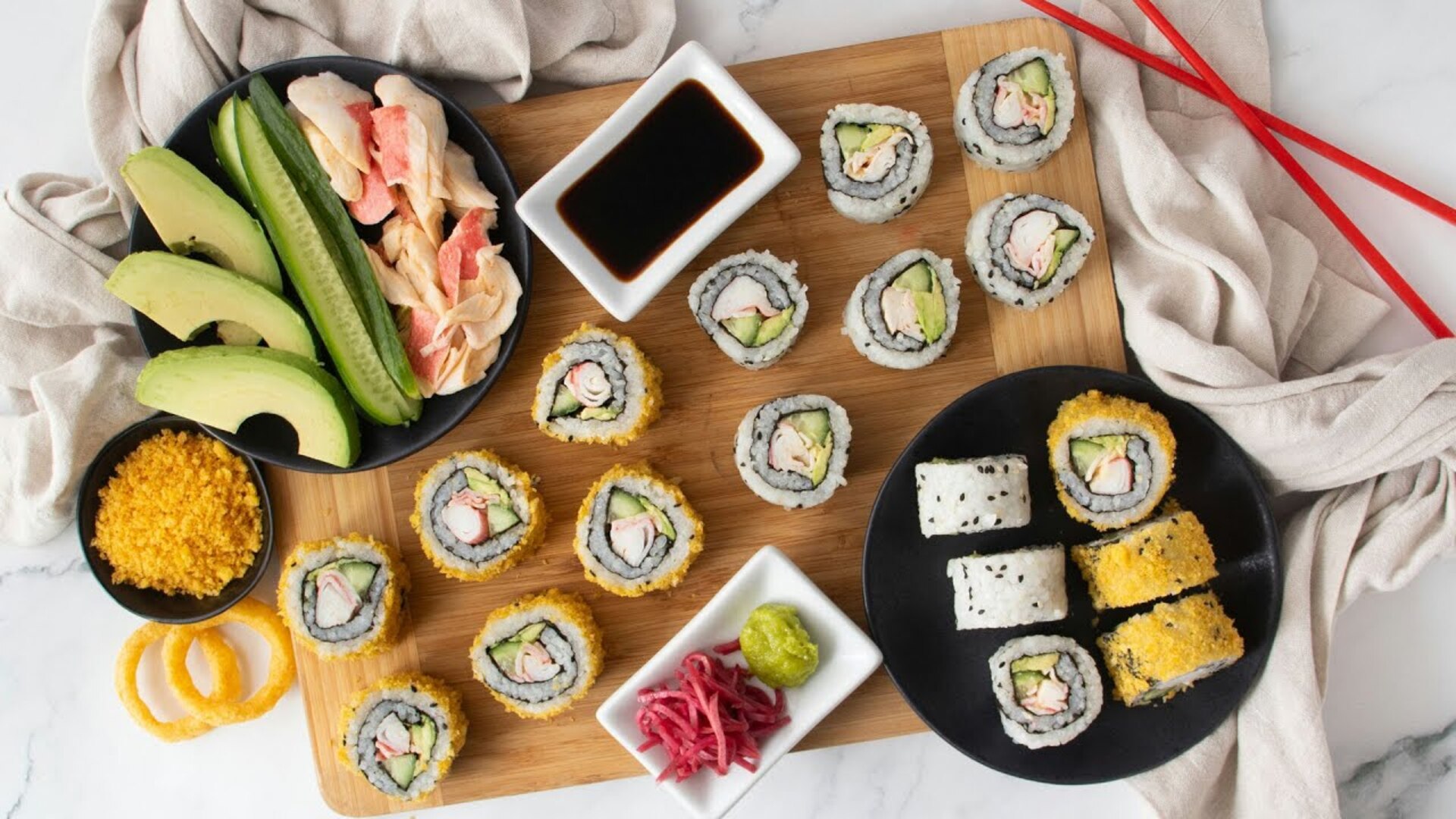 Video thumbnail for At-Home California Rolls (Classic And Crunchy) Recipe