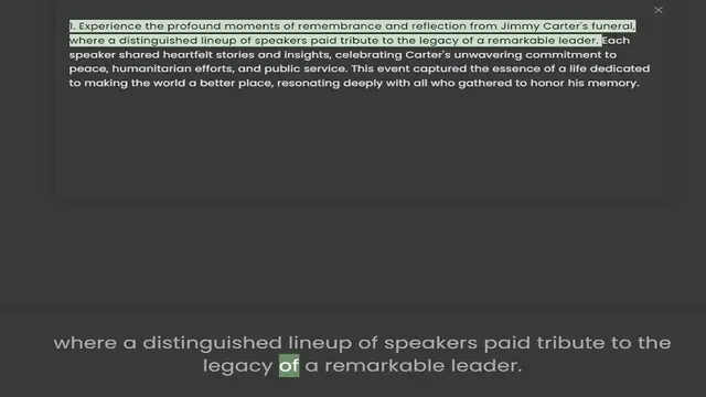 Video thumbnail for where a distinguished lineup of speakers paid tribute to the legacy of a remarkable leader. Each speaker shared heartfelt stories and insights, celebrating Carter's unwavering commitment to peace, humanitarian efforts, and public service.