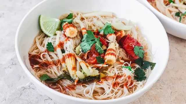 'Video thumbnail for This Spicy Chicken Noodle Soup Recipe Makes Sriracha The Star'