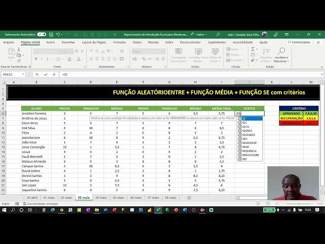 Video thumbnail for Aula 4 = Aquecimento Excel para 1ª Maratona Excel na Ilha de Itaparica