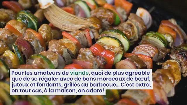 Video thumbnail for Brochettes de bœuf, saucisse et lard fumé grillées au barbecue