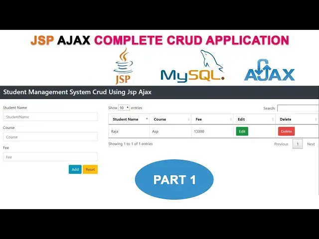 Video thumbnail for JSP AJAX Complete CRUD Application Tutorial Part 1| Step-by-Step Guide for Beginners