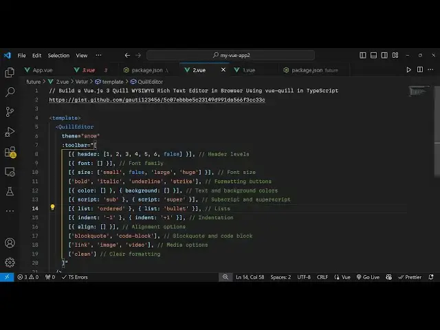 Video thumbnail for Build a Vue.js 3 Quill WYSIWYG Rich Text Editor in Browser Using vue-quill in TypeScript