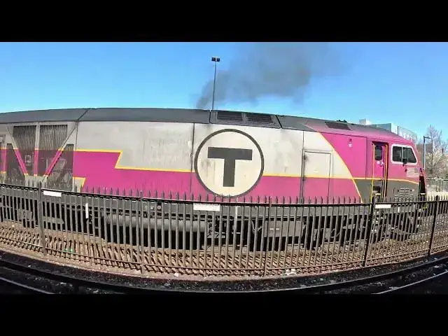 Video thumbnail for 👀Watch the Boston MBTA T Commuter Rail train pull into a #trainstation DORCHESTER JFK/UMASS🟪🚉🚆😲💥