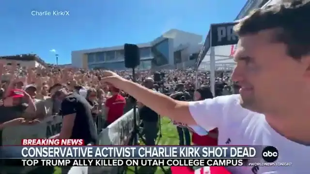 'Video thumbnail for Charlie Kirk Assassinated at Utah Campus — Sniper Attack Sparks Nationwide Manhunt'
