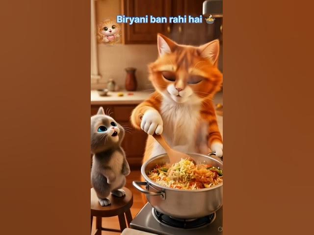 Video thumbnail for Cute Cat Cooking Chicken Biryani for Her Babies 🐱🍗🍚 | Funny Cat Cooking Video #aianimation