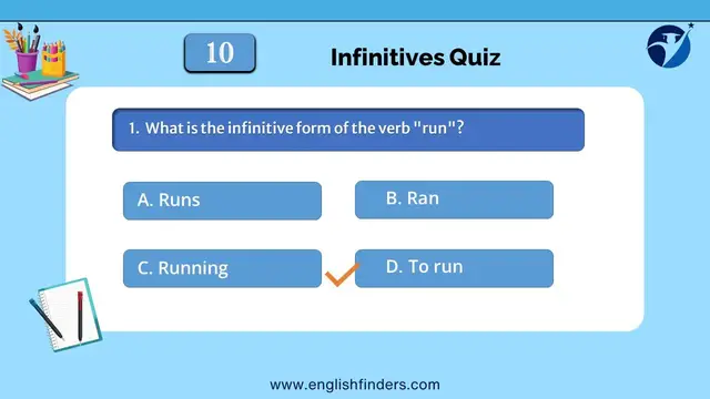 Video thumbnail for Infinitives Quiz in English | English Finders