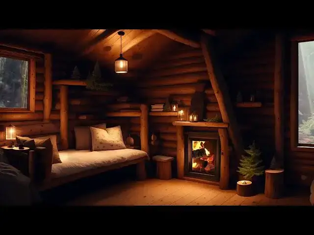'Video thumbnail for 82 In the forest caretaker’s hut, there is a huge snowstorm outside, the sound of bonfire and snowst'