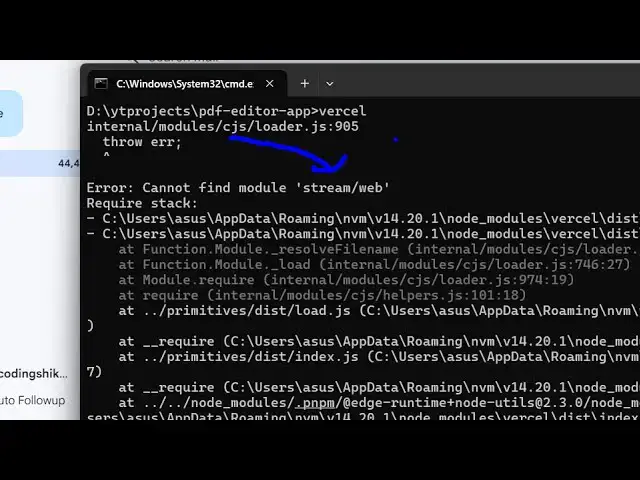 Video thumbnail for [FIX] Error Cannot find module 'stream/web' in Node.js Project in Terminal [SOLVED]