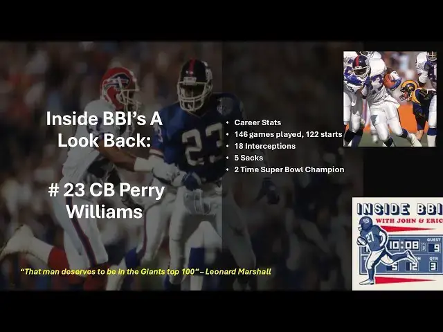 Video thumbnail for Inside BBI’s Look Back - #23 CB Perry Williams #nfl #NY Giants #nygiants #sports #1980s #football