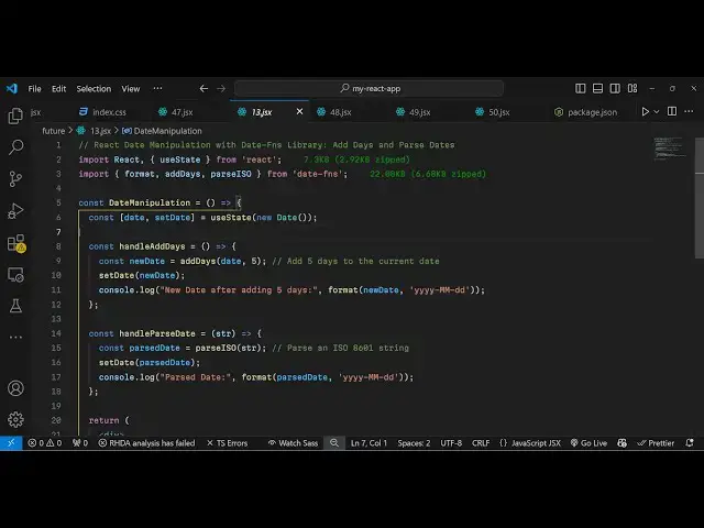 Video thumbnail for Build a React.js date-fns Library to Parse & Manipulate Dates in Browser Using JSX