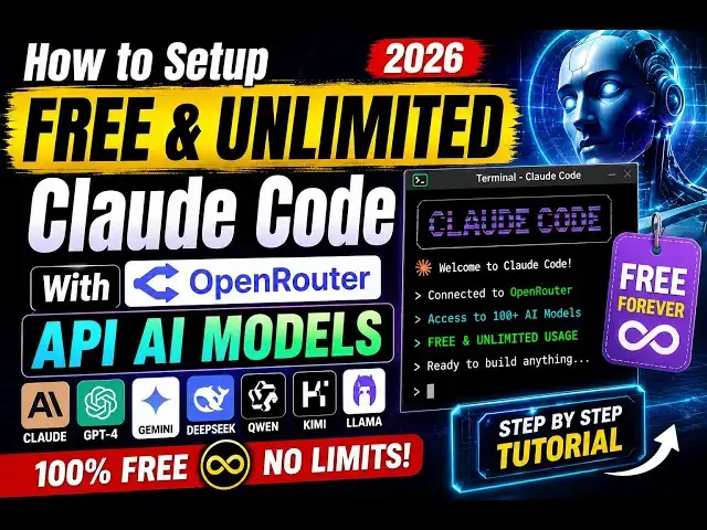 Video thumbnail for How to Setup FREE & UNLIMITED Claude Code With OpenRouter API AI Models in Terminal Tutorial in 2026
