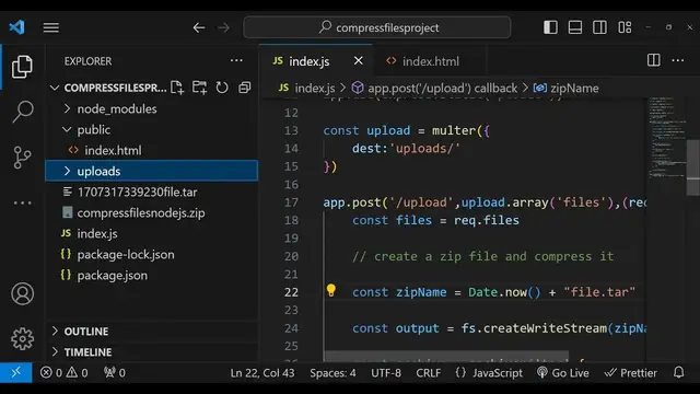 Video thumbnail for Node.js Express Project to Compress Multiple Files into ZIP & TAR Files Using archiver Library