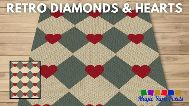 Video thumbnail for FREE GRAPH Retro Diamonds & Hearts C2C & Tapestry Crochet Pattern | Magic Yarn Pixels