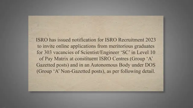 'Video thumbnail for ISRO RECRUITMENT 2023 – 303 VACANCIES OF SCIENTIST/ENGINEER 'SC' » Pakki Sarkari Jobs'