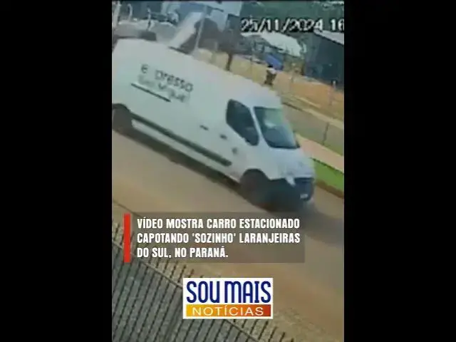 Video thumbnail for Vídeo registra momento em que carro estacionado capota 'sozinho' no Paraná