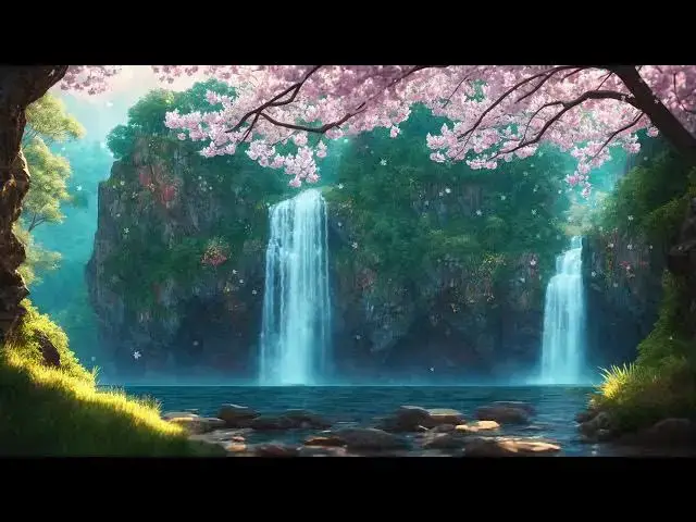 'Video thumbnail for "Sérénade au crépuscule : Musique relaxante avec vue sur une chute d'eau tranquille"'