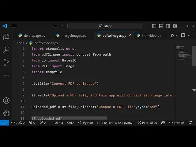 Video thumbnail for Python 3 Streamlit Project to Export All PDF Pages to PNG Images Using pdf2image Library in Browser