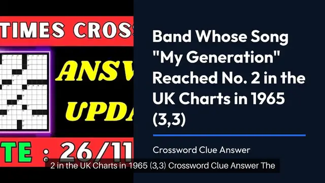 Video thumbnail for Band whose song My Generation reached No. 2 in the UK charts in 1965 (3,3) Crossword Clue Puzzle Answer from November 26, 2024