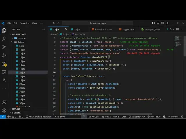 Video thumbnail for React.js Papaparse Project to Parse & Convert JSON to CSV Using react-papaparse Library
