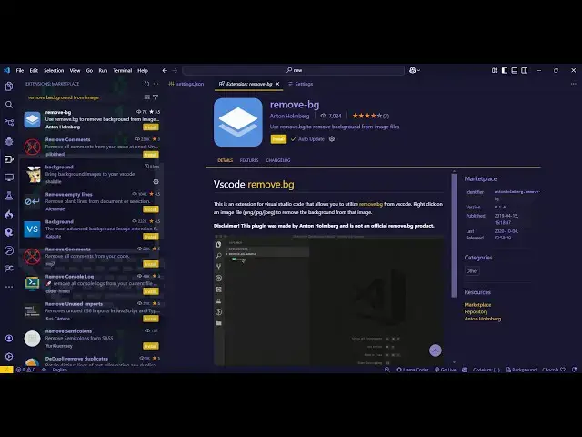 Video thumbnail for VSCode Remove.BG Extension to Remove Background From Images Right inside your Coding IDE