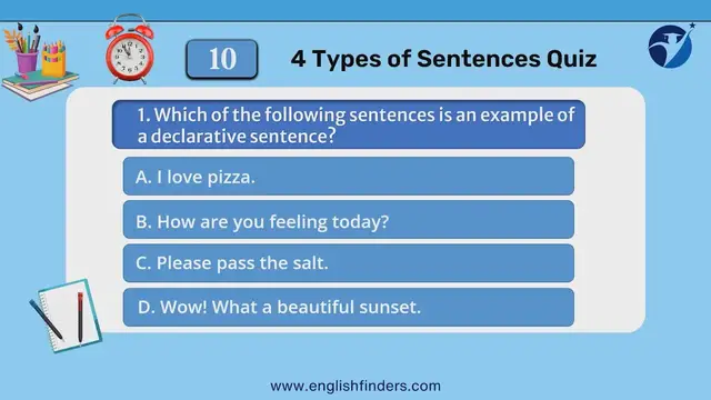Video thumbnail for 4 Types of Sentences Quiz | English Finders