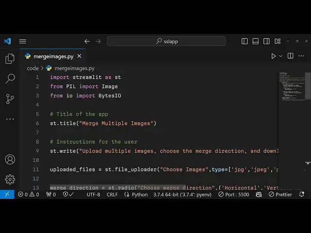 Video thumbnail for Python 3 Streamlit Project to Merge Multiple Images in Horizontal & Vertical Using Pillow Library
