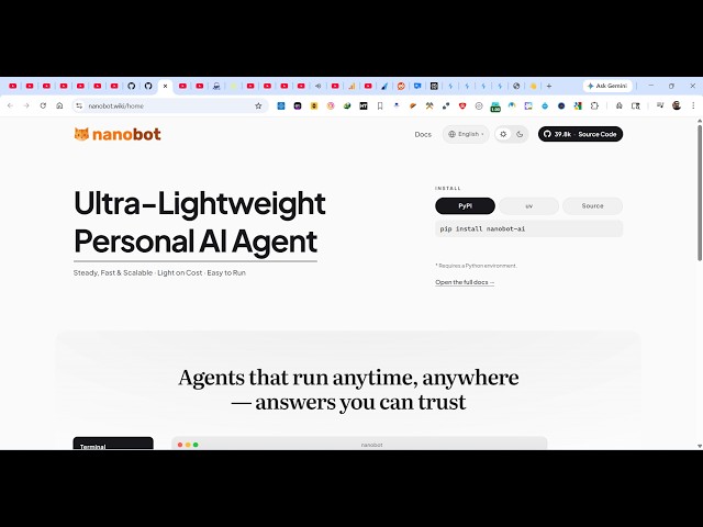 Video thumbnail for This Open Source Nanobot DESTROYS OpenClaw Code Full Stack Apps From Prompts For FREE