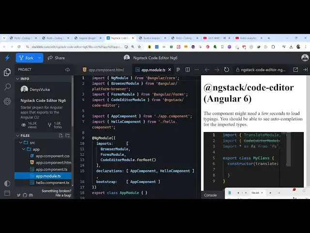 Video thumbnail for Angular @ngstack/code-editor Syntax Highlighter Example to Build VSCode Code IDE in Browser Using TS