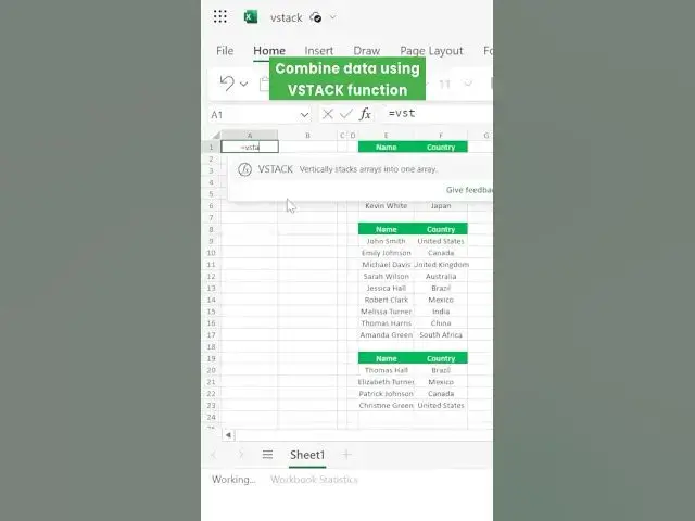 Video thumbnail for Must Learn: VSTACK Function in Excel | Combine data using VSTACK Function in Excel #shorts #excel