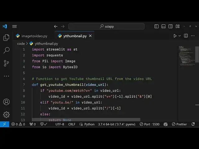 Video thumbnail for Python 3 Streamlit Project to Build Youtube Thumbnail Downloader From Video URL in Browser